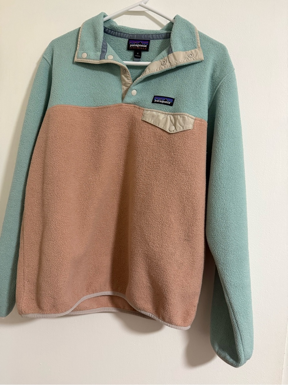 Patagonia Women’s Two-Tone Fleece Snap Pullover - Mint & Salmon